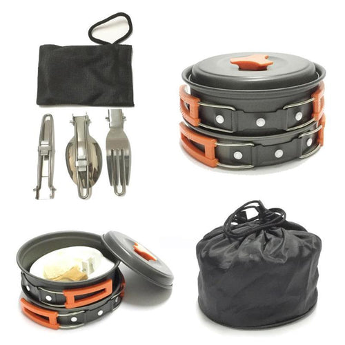 lightweight portable camping cookware set with nonstick nesting pots pans foldable handles and compact utensil kit Bowlift