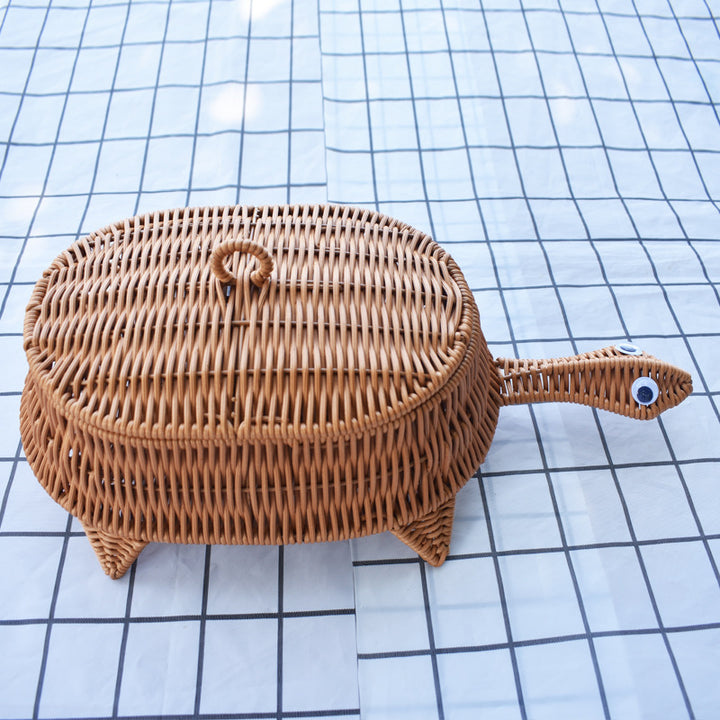 Turtle-Shaped Handcrafted Wicker Storage Basket Bowlift