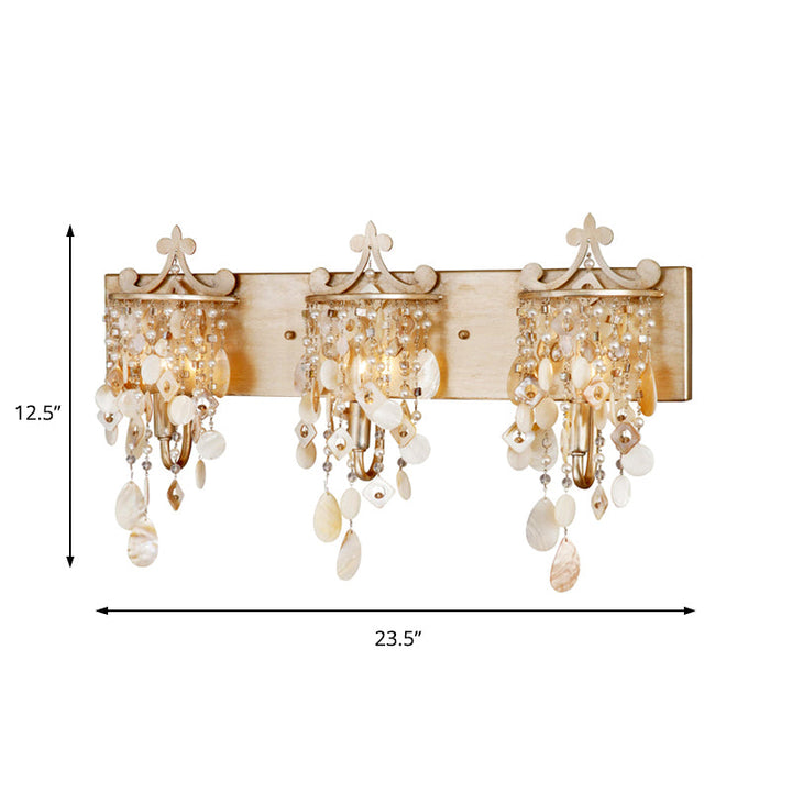 BowLift | Linear Wall Mount Light Modern Style Shell and Crystal 1/3-Light Wall Light with Pearl Decoration in Gold