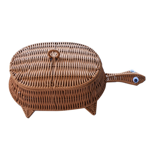 Turtle-Shaped Handcrafted Wicker Storage Basket Bowlift