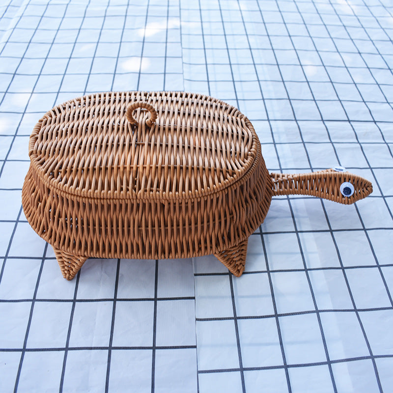 Turtle-Shaped Handcrafted Wicker Storage Basket Bowlift