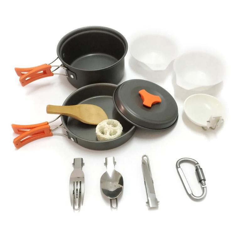 lightweight portable camping cookware set with nonstick nesting pots pans foldable handles and compact utensil kit Bowlift