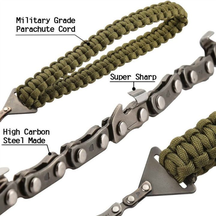 Compact Survival Chain Saw with Braided Paracord Handles Bowlift