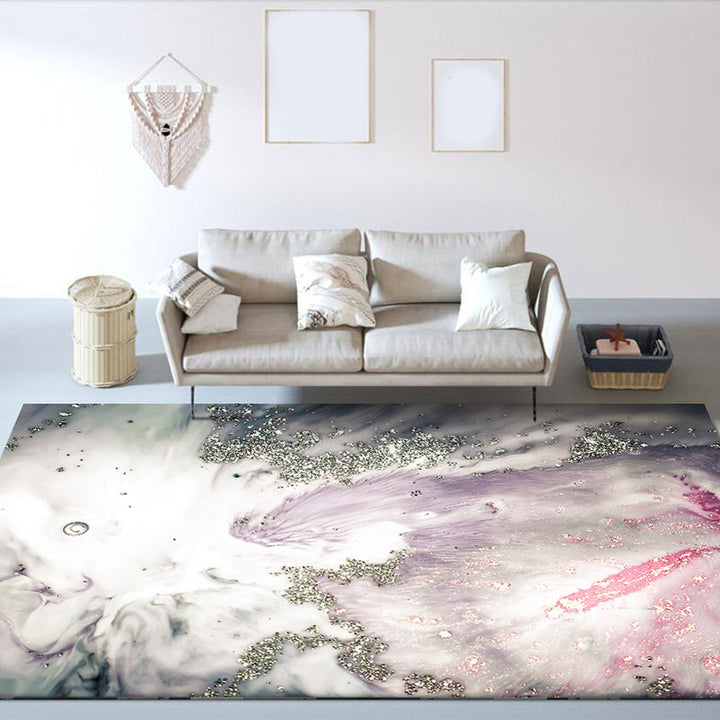 Pink and White Nordic Rug Polyester Abstract Rug Washable Non-Slip Backing Rug for Living Room | Bowlift
