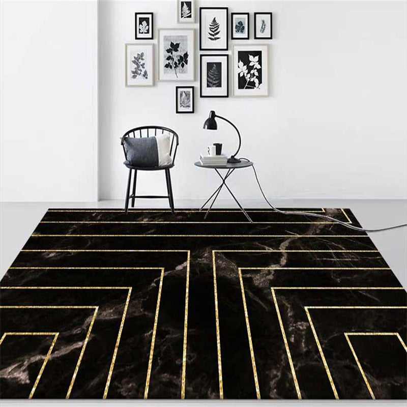 Black Bedroom Rug Modern Geometric Stripe Marble Pattern Carpet Polyester Machine Washable Pet Friendly Rug | Bowlift