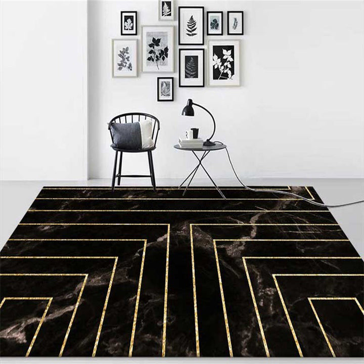 Black Bedroom Rug Modern Geometric Stripe Marble Pattern Carpet Polyester Machine Washable Pet Friendly Rug | Bowlift
