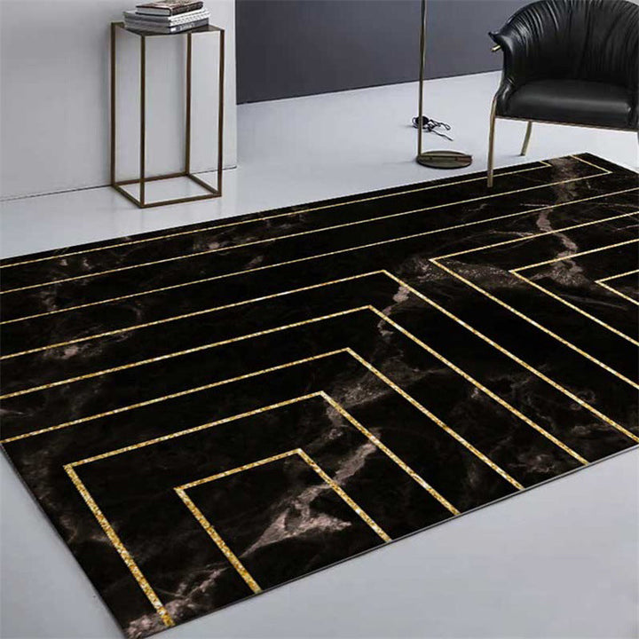 Black Bedroom Rug Modern Geometric Stripe Marble Pattern Carpet Polyester Machine Washable Pet Friendly Rug | Bowlift