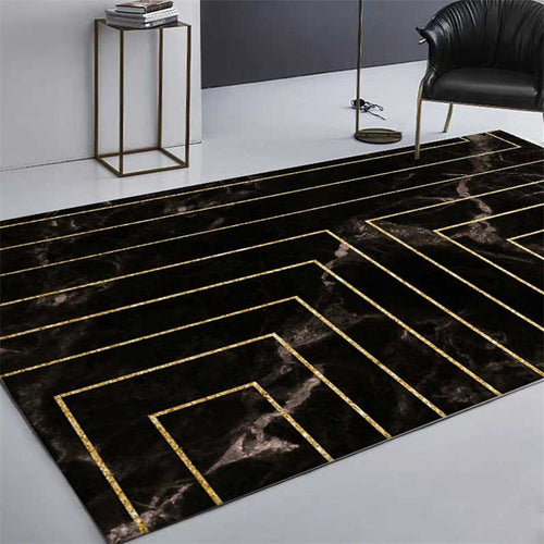 Black Bedroom Rug Modern Geometric Stripe Marble Pattern Carpet Polyester Machine Washable Pet Friendly Rug | Bowlift