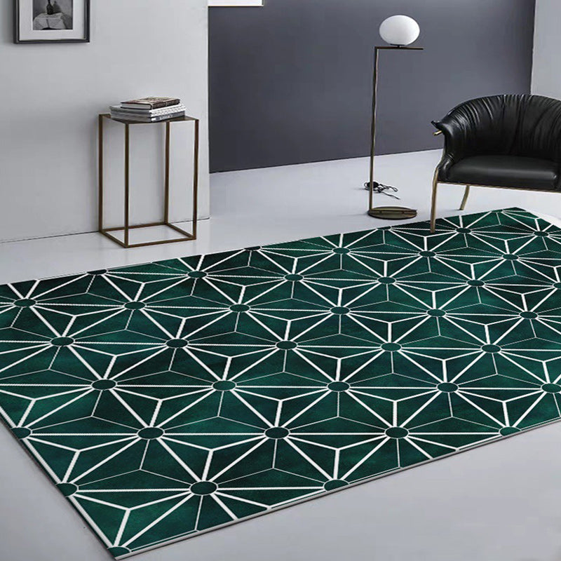 Creative geometric pattern rug Green Modern rug Polyester Washable Non-slip backing Rug for living room | Bowlift