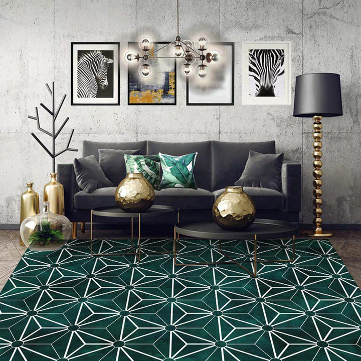 Creative geometric pattern rug Green Modern rug Polyester Washable Non-slip backing Rug for living room | Bowlift