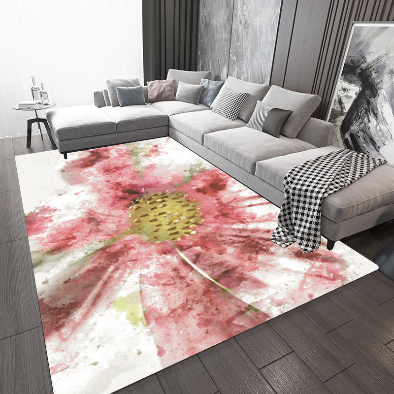 Simple floral pattern rug red and white novelty rug polyester machine washable non-slip rug for the living room | Bowlift