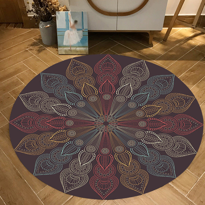 BowLift | Dark brown Moroccan rug flannel floral pattern rug washable non-slip backing rug for the living room