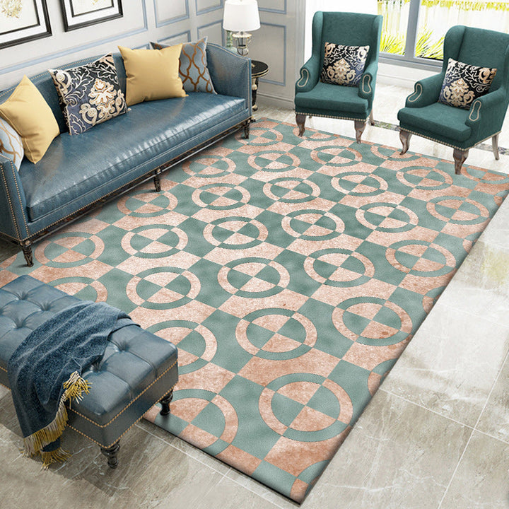 Green and pink novelty rug polyester geometric print rug washable non-slip backing rug for the living room | Bowlift