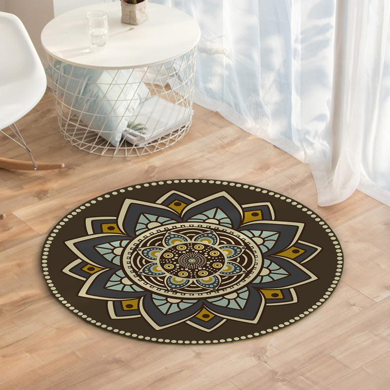 BowLift | Dark brown Moroccan rug flannel floral pattern rug washable non-slip backing rug for the living room