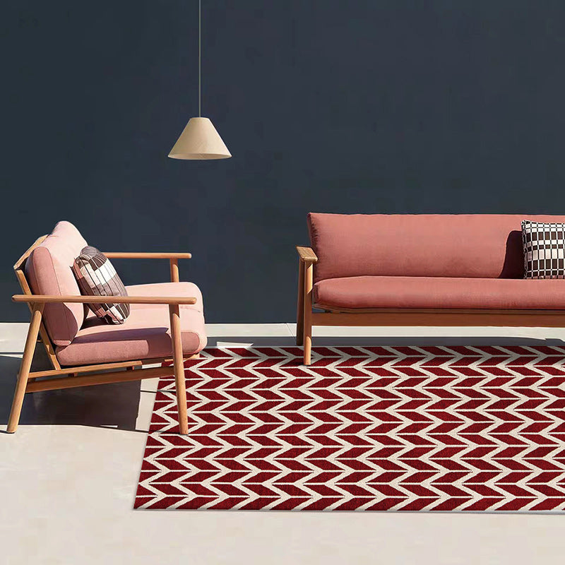 Simple Chevron Print Rug Red Polyester Rug Machine Washable Non-Slip Back Rug for Bedroom | Bowlift