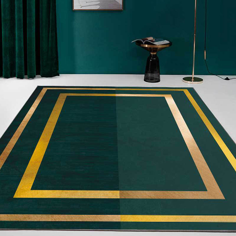 Green casual rug polyester geometric pattern rug machine washable non-slip backing rug for the living room | Bowlift