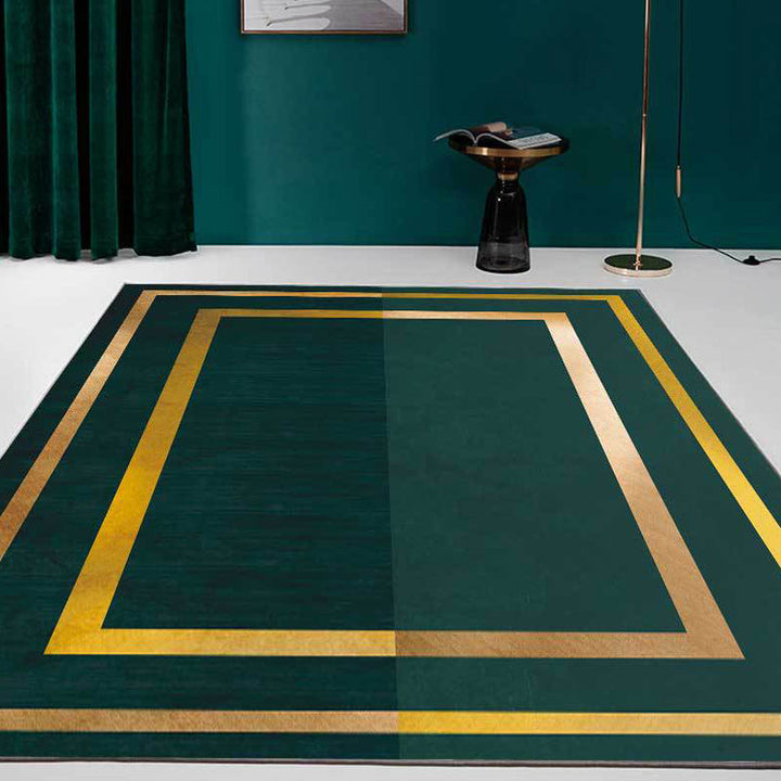 Green casual rug polyester geometric pattern rug machine washable non-slip backing rug for the living room | Bowlift