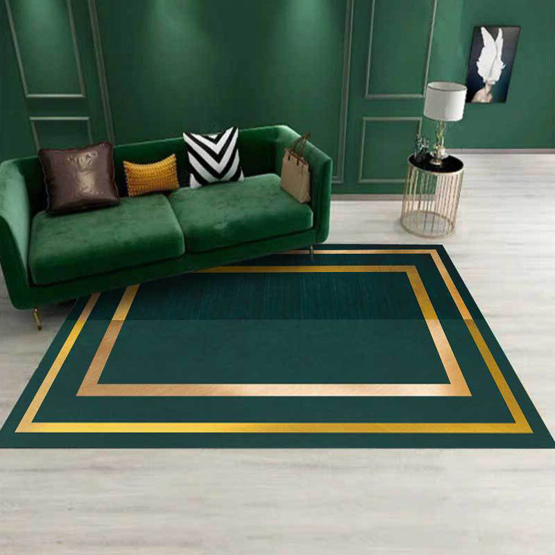 Green casual rug polyester geometric pattern rug machine washable non-slip backing rug for the living room | Bowlift