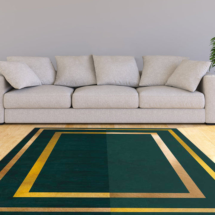 Green casual rug polyester geometric pattern rug machine washable non-slip backing rug for the living room | Bowlift