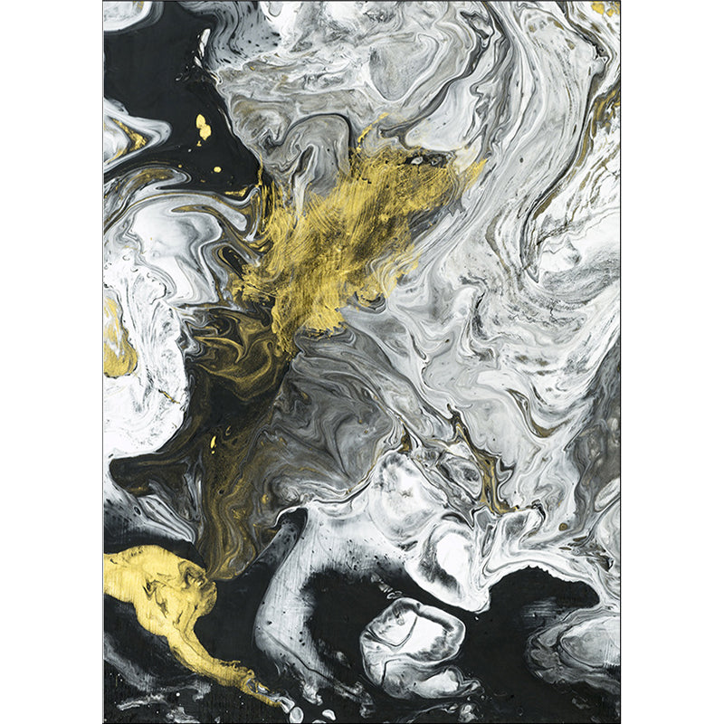 Modern Living Room Rug in White and Black Abstract Paint Pattern Rug Polyester Washable Rug | Bowlift