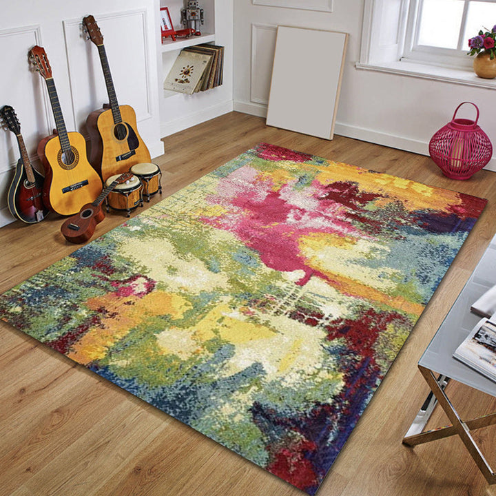 Green and Red Contemporary Carpet Polyester Oil Painting Print Carpet Washable Non-Slip Back Carpet for Living Room | Bowlift