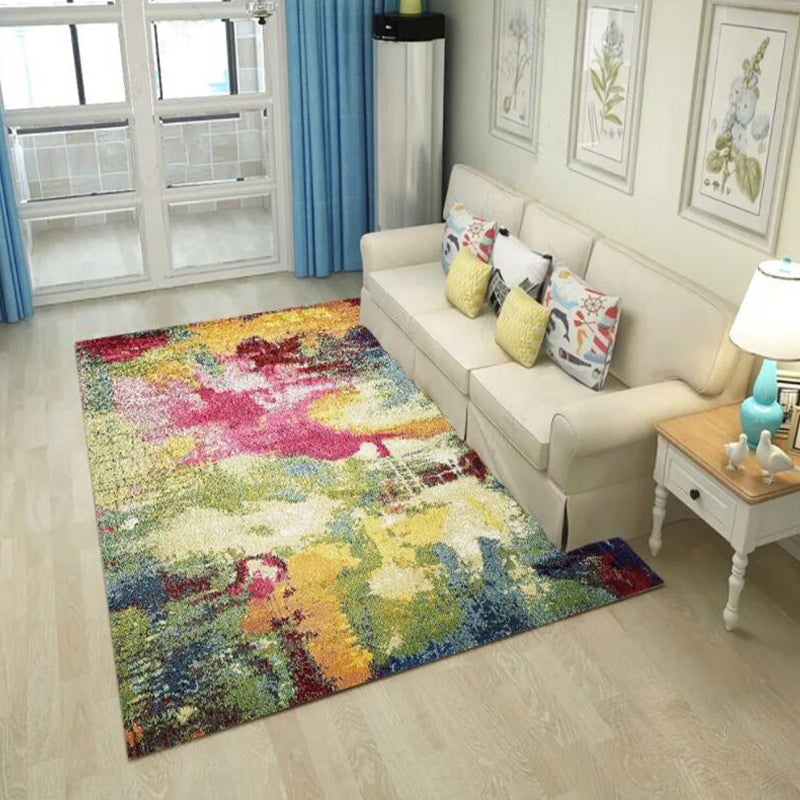 Green and Red Contemporary Carpet Polyester Oil Painting Print Carpet Washable Non-Slip Back Carpet for Living Room | Bowlift