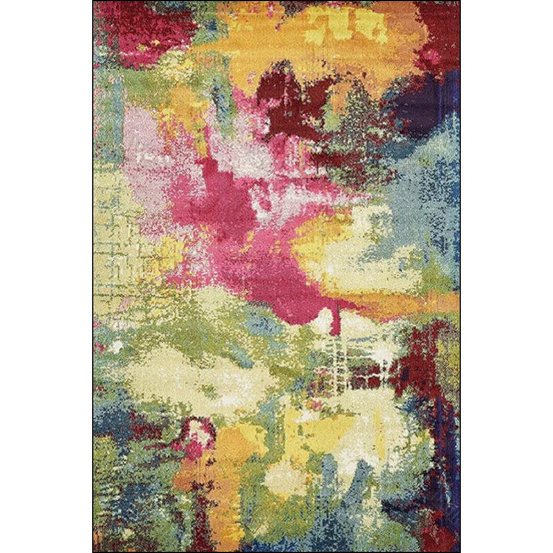 Green and Red Contemporary Carpet Polyester Oil Painting Print Carpet Washable Non-Slip Back Carpet for Living Room | Bowlift