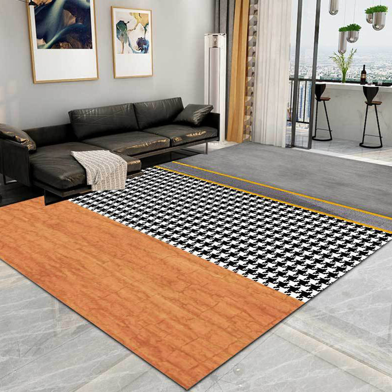 Modern Living Room Rug Multicolored Color Block Dog Fence Pattern Rug Polyester Machine Washable Rug | Bowlift