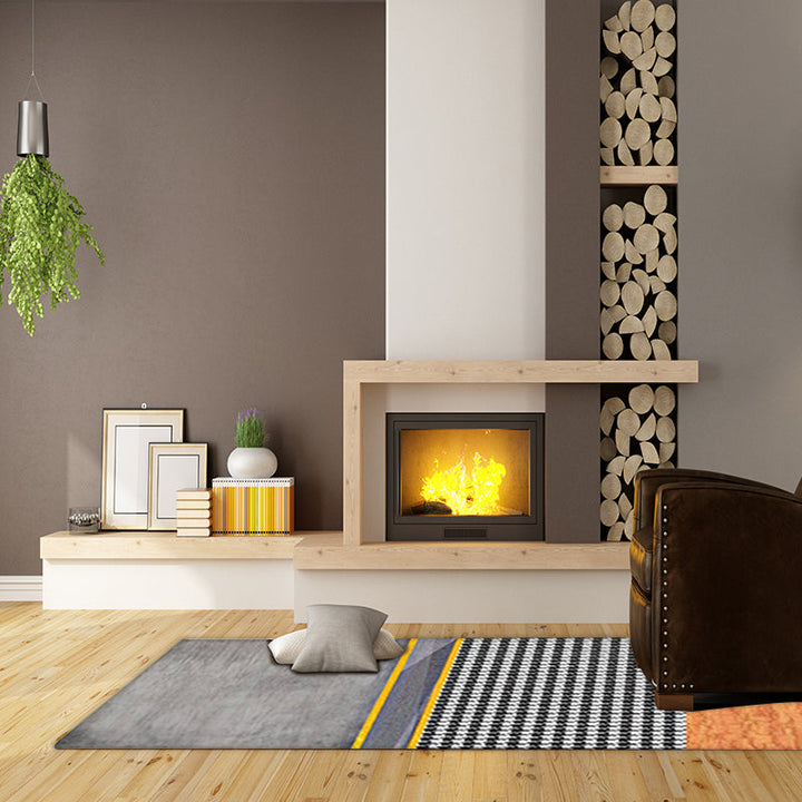 Modern Living Room Rug Multicolored Color Block Dog Fence Pattern Rug Polyester Machine Washable Rug | Bowlift