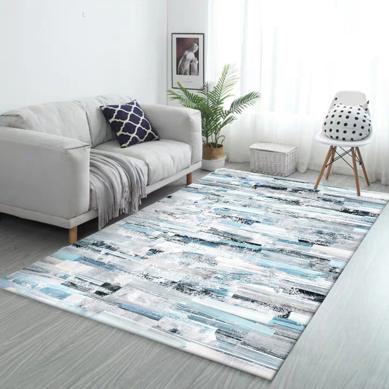 Creative Brush Stroke Pattern Rug White and Blue Leisure Rug Polyester Washable Non-Slip Back Rug for Living Room | Bowlift