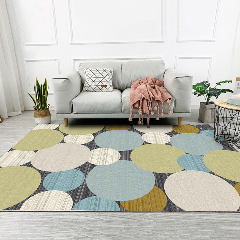Gray and Yellow Nordic Rug Polyester Circles Pattern Rug Washable Non-Slip Back Rug for Living Room | Bowlift
