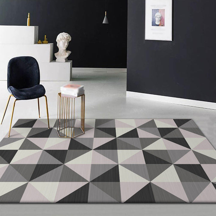 Simple Checked Pattern Rug Gray Polyester Rug Machine Washable Non-Slip Back Rug for Bedroom | Bowlift