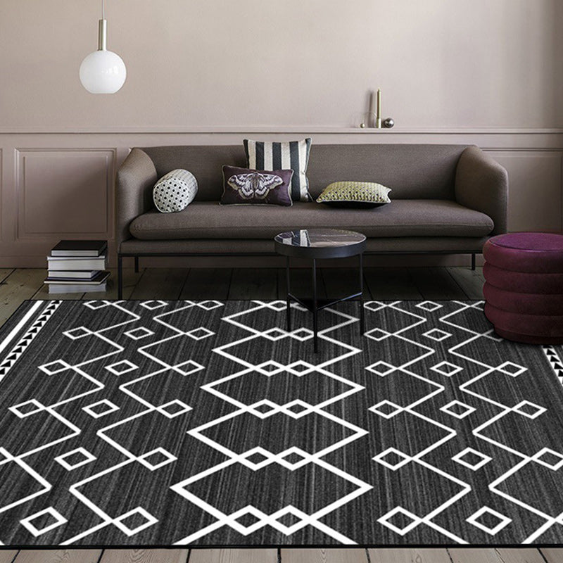 Modern geometric rug dark gray polyester rug machine washable non-slip backing rug for the bedroom | Bowlift