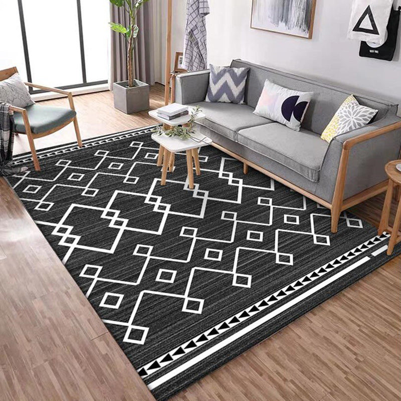 Modern geometric rug dark gray polyester rug machine washable non-slip backing rug for the bedroom | Bowlift
