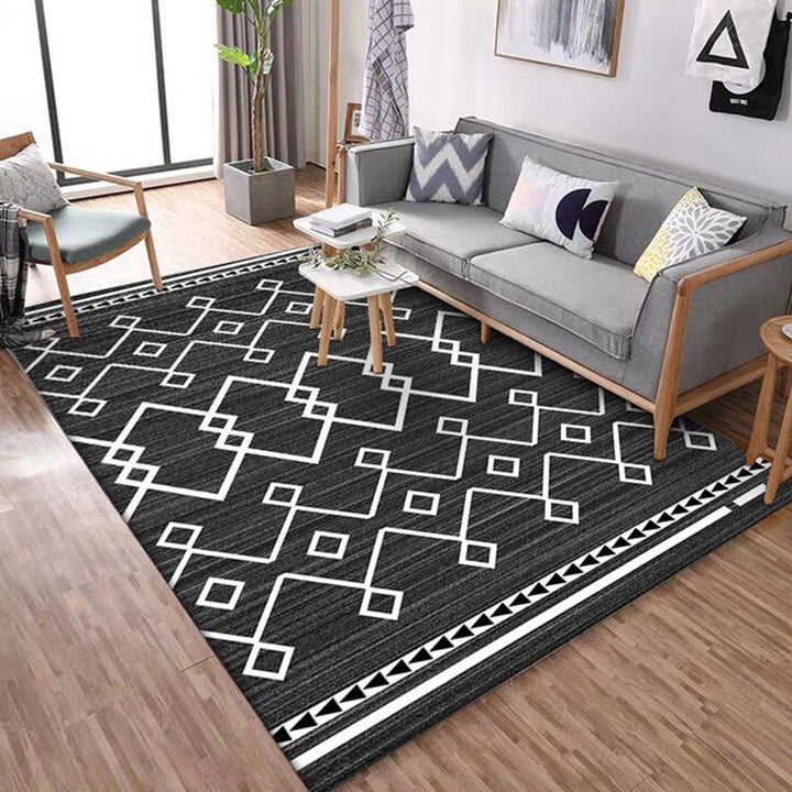 Modern geometric rug dark gray polyester rug machine washable non-slip backing rug for the bedroom | Bowlift