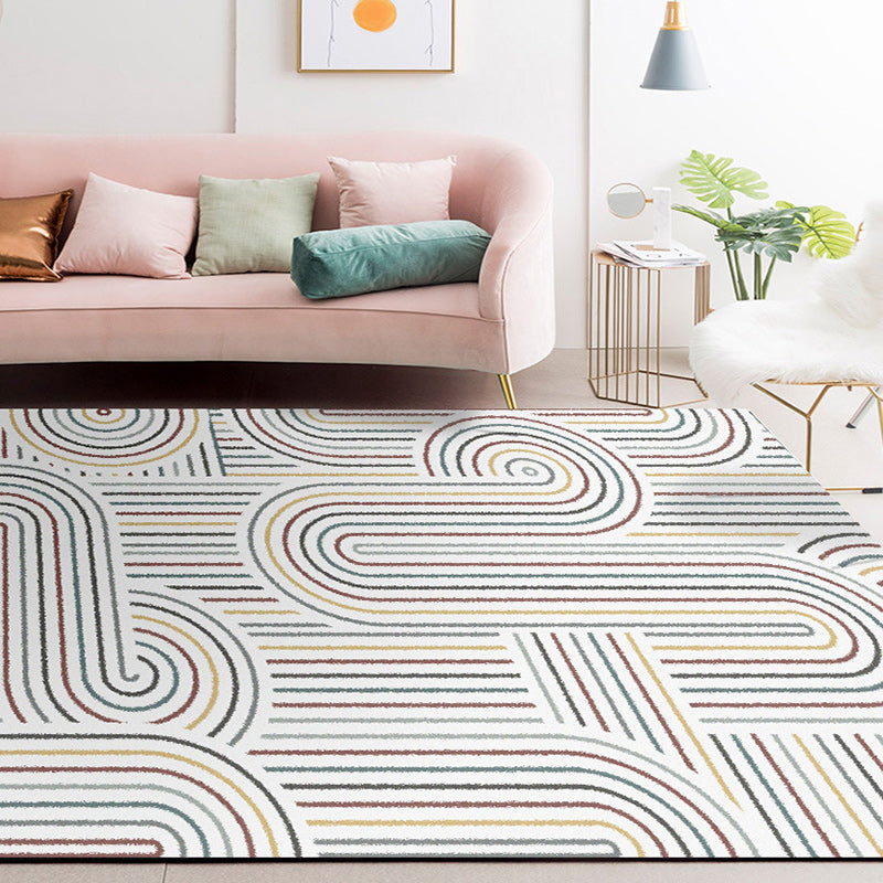 Light gray modern carpet polyester striped pattern washable non-slip backing carpet for living room | Bowlift