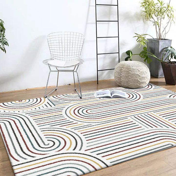 Light gray modern carpet polyester striped pattern washable non-slip backing carpet for living room | Bowlift