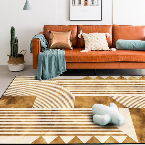 Stylish striped geometric pattern rug Golden casual rug Polyester washable non-slip backing rug for the living room | Bowlift