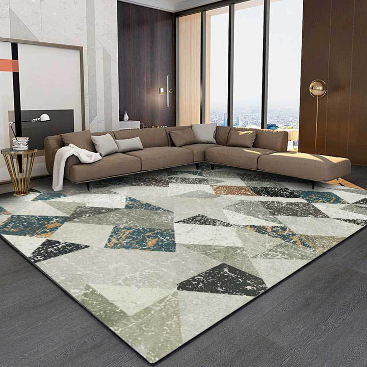 Modern geometric rug gray polyester rug machine washable non-slip backing rug for the bedroom | Bowlift