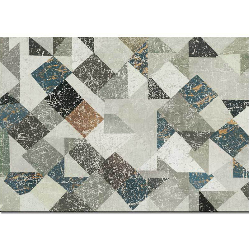 Modern geometric rug gray polyester rug machine washable non-slip backing rug for the bedroom | Bowlift