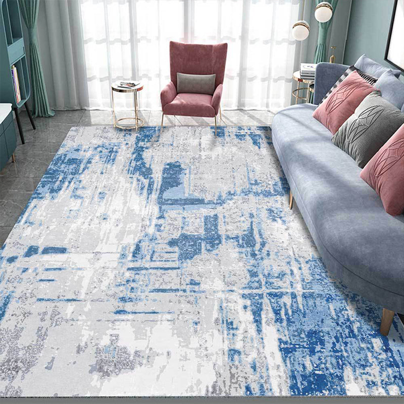 Blue Bedroom Rug Modern Abstract Cement Pattern Area Rug Polyester Washable Rug | Bowlift