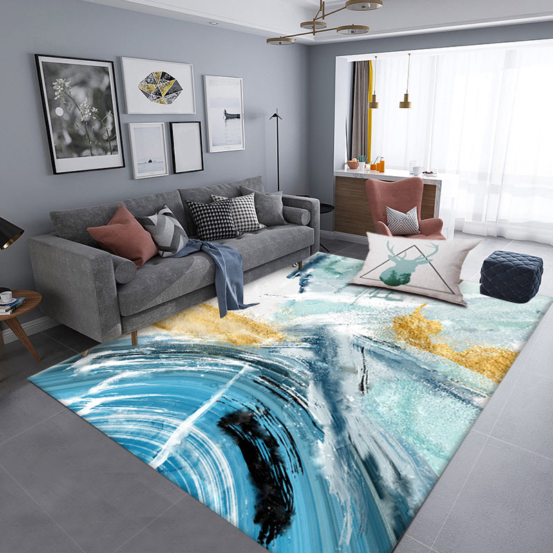 Blue simple carpet polyester abstract rug non-slip back washable rug for the living room | Bowlift