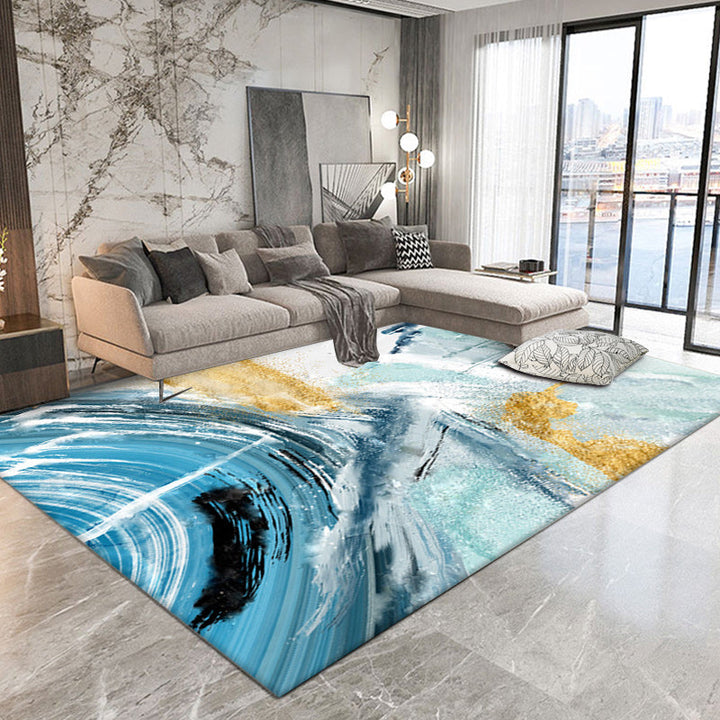 Blue simple carpet polyester abstract rug non-slip back washable rug for the living room | Bowlift
