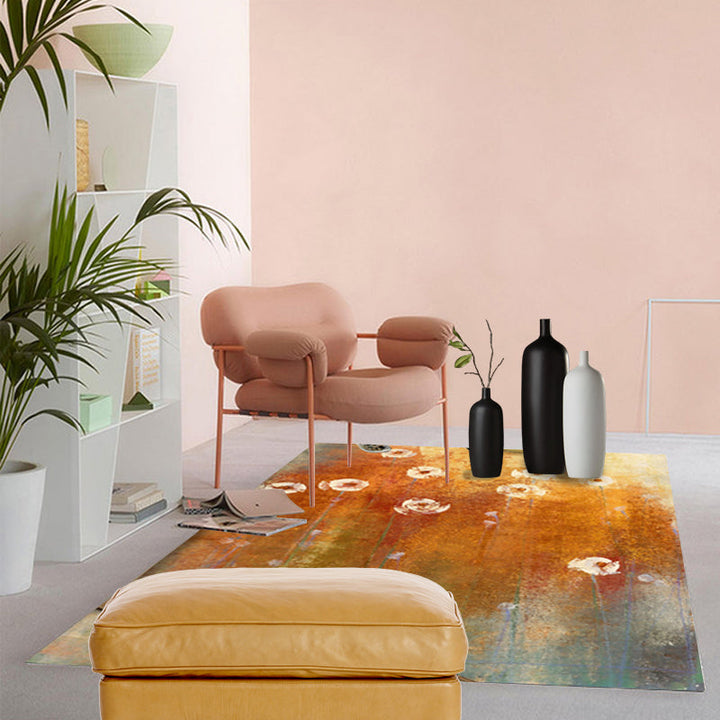 Orange contemporary carpet polyester abstract ombre carpet with flowers washable carpet for the bedroom | Bowlift