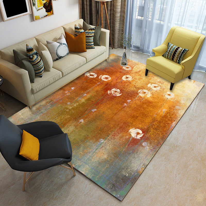Orange contemporary carpet polyester abstract ombre carpet with flowers washable carpet for the bedroom | Bowlift
