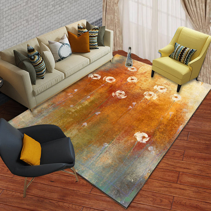 Orange contemporary carpet polyester abstract ombre carpet with flowers washable carpet for the bedroom | Bowlift