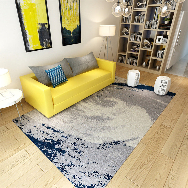 Stylish abstract rug gray and blue casual rug polyester machine washable rug for the living room | Bowlift