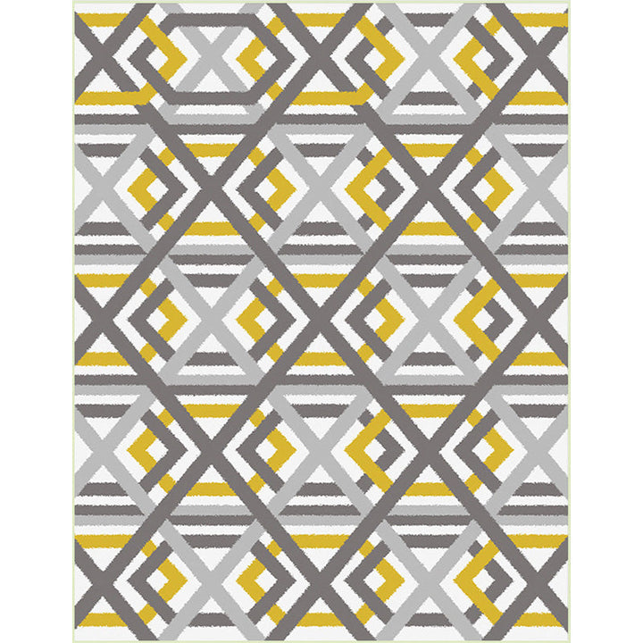 Modern living room rug in white Geometric hexagon diamond pattern rug Polyester Machine washable Pet-friendly rug | Bowlift