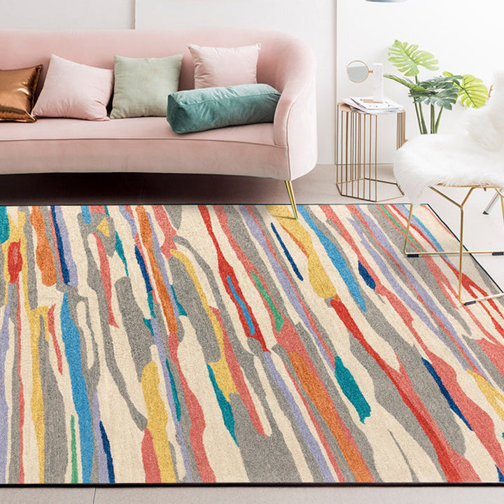 Unique watercolor patterned rug Multicolor novelty rug Polyester washable non-slip backing rug for living room | Bowlift