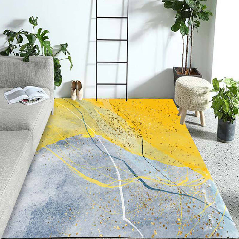Contemporary abstract color block rug gray and yellow polyester rug washable non-slip backing rug for the living room | Bowlift